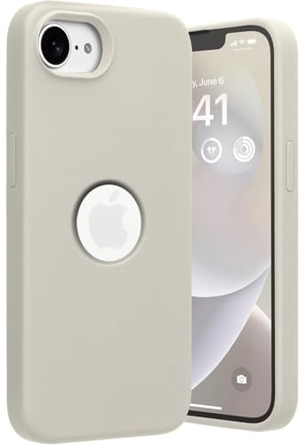 Image of Elzzi Microfiber Logo Cut Cover Compatible for iPhone 16e /17e Case Liquid Silicone Cases Full Body 4 Layer Protective Covers Shockproof Back Cover with High Raised Camera Lips (6.1 inch, Stone Grey)