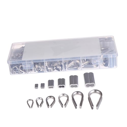SOLUSTRE 6 Sizes 304 Stainless Steel Chicken Heart Ring Thimbles Aluminum Crimping Loops Cable Ferrules Kit