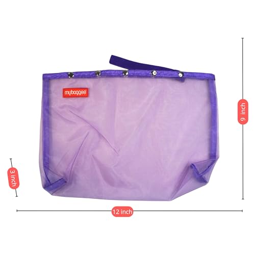 Image of Large 5 Snaps Mesh Travel Knitting Bag with Snap Opening, Lightweight Nylon Storage Pouch for Yarns, Needles and Accessories (Purple)