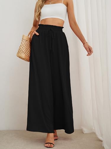 Heymoments Women's Wide Leg Lounge Pants Lightweight High Waisted Adjustable Tie Knot Loose Trousers with Pockets2