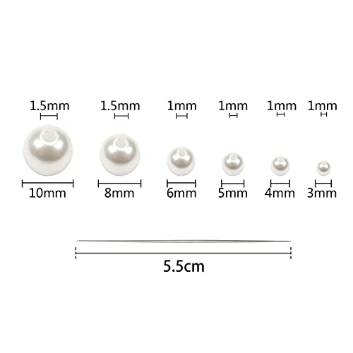 TOAOB 1248pcs Pearl Beads White Round Loose Imitation Pearls Acrylic Beads 3mm 4mm 5mm 6mm 8mm 10mm for Craft Decoration Jewellery Making