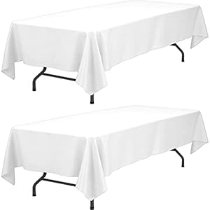 WEALUXE White Tablecloths [60×102 Inch] White Table Clothes for 6 Foot Rectangle Tables, Washable Fabric Stain and Wrinkle Resistant  [2 Pack]