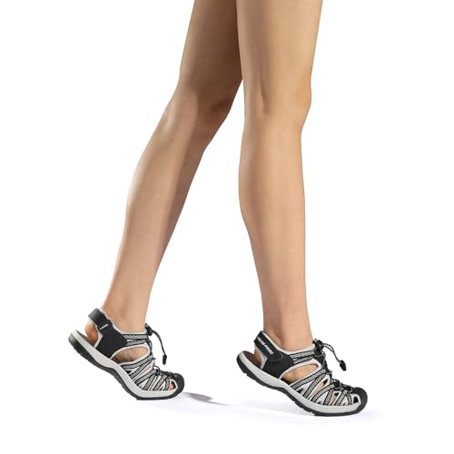 Dream Pairs Women's Sandals Closed Toe Walking Sandals For Ladies Athletic Outdoor Sports Summer Flats Treking Shoes,Size 5,Black/Light/Grey/Yellow,160912-W-N - 4