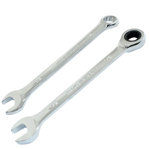 HARSKIYER 1/2 Inch Ratcheting Wrench 2 Pcs 72-Tooth 12-Point Chrome Plated