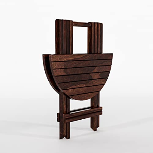Image of Sheesham Wooden Portable Foldable 2 Seater Chair with Table Set Outdoor Balcony Garden Coffee Table Set Furniture with 1 Table and 2 Chairs Set (Walnut with White Cushion)