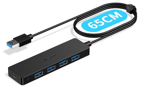 Aceele Hub USB 3.0 con Cavo Lungo 60cm, 4 Porte Sdoppiatore Multi USB 3.0 e Porta Tipo C 5V 3A, Adattatore Multiporta da 5Gbps Per MacBook Air iMac Surface XPS PC Laptop Disco Rigido Tastiera PS5