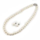 [あなたと私の宝石箱] 日本製＞国内産 高級本貝パール9mmフォーマルセット ホワイト (ネックレス、ピアスセット) 【ギフトラッピング済み】 ホワイト