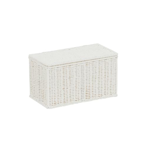 Household Essentials Small Handwoven Paper Rope Wicker Basket with Lid, White