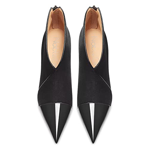 NobleOnly Women High Stiletto Heel Pointed Toe Ankle Boots Short Bootie Slip-on Zipper Office Dress Shoes4