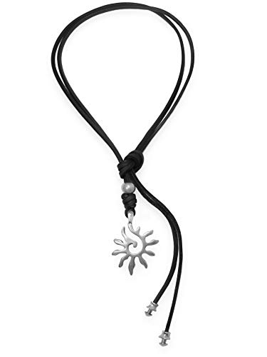 Beau Soleil Jewelry Lederkette Halskette Lederband-Kette mit Anhänger Sonne Symbol Lederschmuck Lederband-Kette (Schwarz) Cover