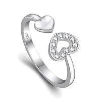 Epoch World Damen Ring Silber Ringe Verstellbar Offener Herz Ringe Zirkonia Schmuck Promise Engagement Herz Silber Ring für Damen Frauen