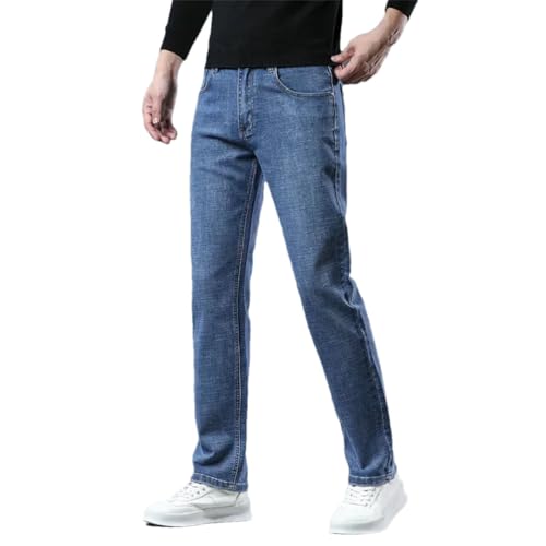Hndudnff Men Thin Straight Jeans Stretch Casual Business Breathable Trousers Comfortable Denim Pants