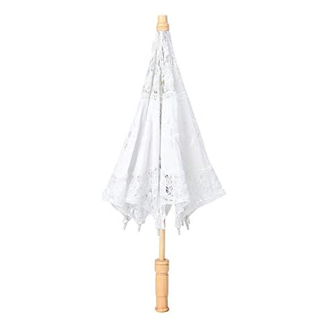 VIFER Lace Umbrella Handmade Lace Flower Embroidery Parasol Wedding Bride Photography Umbrella(L- White) Cover