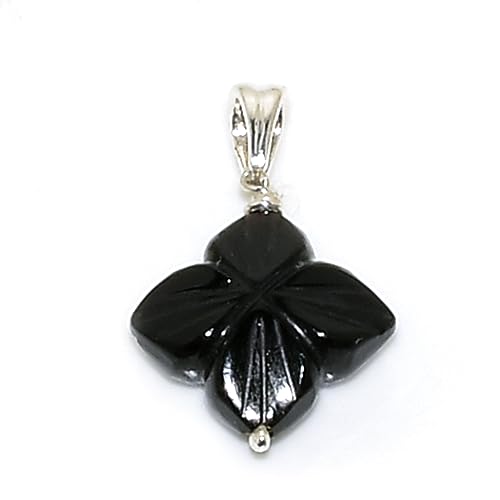 Pendentif en argent 925 avec onyx naturel sculpté en forme de fleur pour femme