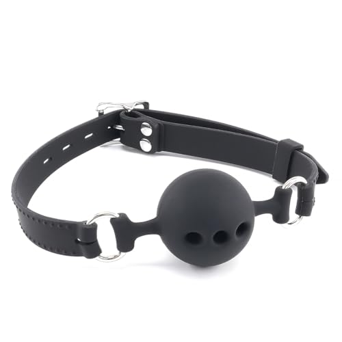Atmungsaktiver Silikon Bondage Knebel für Sexspiele - Bondage Spielzeug Offener Mund Silikon Ballknebel Maulkorb - Silikon Sexspielzeug SM Knebel für Bondage Fesseln (Schwarz, Mittel)