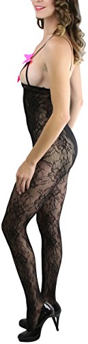 Image of ToBeInStyle Women's Bodystocking Crotchless Peek-A-Boo Fishnet Lace Bodysuit