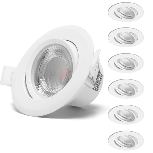 Aigostar Downlight LED Techo Empotrable, 5W Equivalente a Halógena 53W, Luz Blanca Fría 6500K, Ángulo Rotable 30° Focos LED Interior Techo, Ф70-75 mm, ojos de buey led para techo 6Pcs, AC 220V-240V