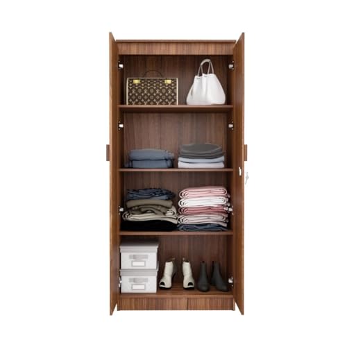 Image of COUCH CULTURE Engineering Wooden Wardrobe Almirah for Cloth with 2 Doors | Almirah for Clothes Wooden | Wardrobe Organizer | Multipurpose | Leon Teak, Model - Sydney 1 Year Warranty