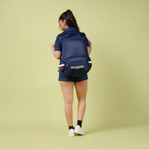 Image of Tommy Hilfiger High School & College Backpack Ridge | Large Capacity New York Print Student Bag with Vislon Zip | 3 Compartments | Extra Utility Pouch & Rain Cover | 38L Capacity