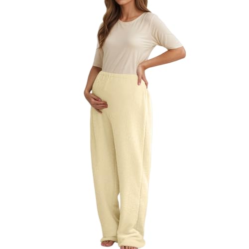 Generisch Pantalones de forro polar para mujer, pantalones de maternidad cálidos de felpa para correr, pantalones largos de pijama, pantalones de invierno Sherpa de forro polar, pantalones térmicos