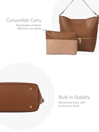 Image of Ophelia Women's Vegan Leather Tote Bag | Structured Top Handle Handbag with Magnetic Closure & Removable Pouch | Spacious Office & Everyday Carry Bag