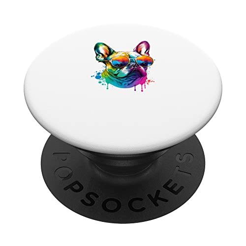 Bunte langhaarige französische Bulldogge Mom PopSockets mit austauschbarem PopGrip