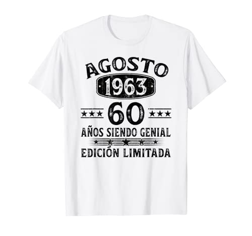 Vintage 60 Años Cumpleaños Hombre Nacido En Agosto 1963 Camiseta