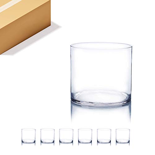 Jarrón cilíndrico transparente de vidrio / portavelas de 6 x 6 pulgadas de alto, lote al por mayor (6 piezas)