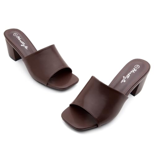 Image of Herstyle Square Open Toe Heeled Sandals for Women 2.5 Inch Low Block Chunky Heel Sandals Slip-On Mules Comfortable Dress Shoes for Party Wedding Office