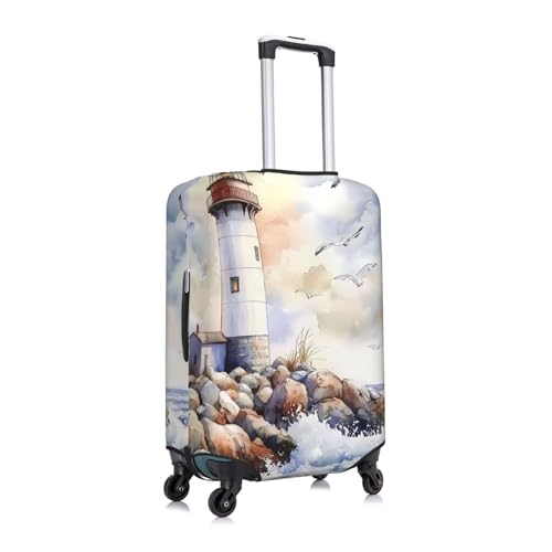 Coastal Lighthouse Elastic Travel Luggage Cover, Washable Spandex Suitcase Protector, Anti-Scratch Fits 18-32 Inch3