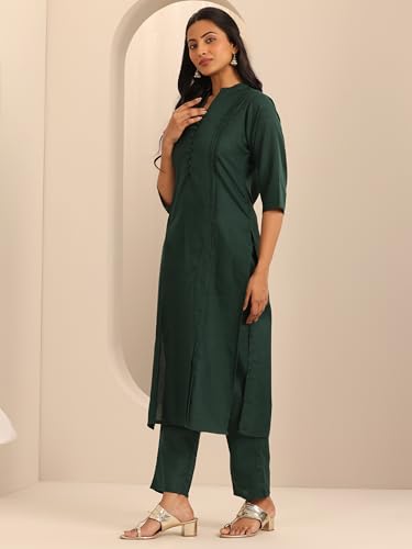 Image of Libas Womens Woven Design Cotton Blend Straight Kurta With Trousers and Dupatta | daily wear suit