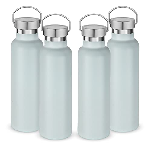 Neihepal Botellas de agua aisladas de 20 onzas, paquete de 4 unidades, botella deportiva de doble pared de acero inoxidable con tapa de asa, termo reutilizable de metal con tapa de taza para escuela,