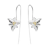 Gancho para la oreja con flor de seis pétalos y separación de colores de estambre dorado S925, estilo étnico creativo, elegante joyería para la oreja