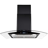 AKDY 217 CFM Convertible Wall Mount Range Hood with Tempered Glass and Carbon Filters in Black Painted Stainless Steel (30 in)