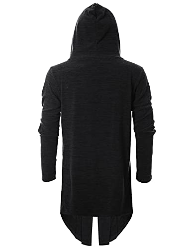 GIVON Mens Hooded Cardigan Ruffle Shawl Collar Drape Cape Overcoat with Pockets & Oversized Hood3