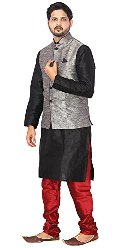 Image of Men's Silk Kurta Pyjama With Waistcoat