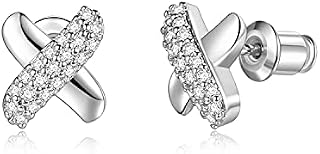 X Letter Stud Earrings for Women, Silver/Gold/Rose Gold with Cubic Zirconia Hypoallergenic Earrings Jewelry Gift