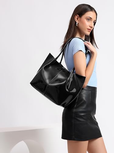 Image of Carrylux Casual Patent Synthetic Leather Tote Bag, Handbag for Ladies