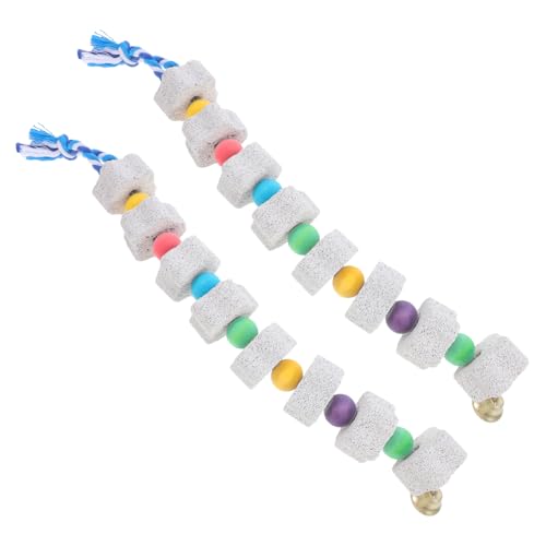Parliky 2 Pack Chicken Chewing Toys with Bells Beak Grinding Stone Bird Cage Accessories Fun Pecking Toys for
