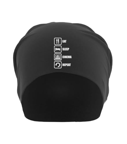 Bonnet souple unisexe Eat Sleep Cinema Repeat en coton fin noir taille unique