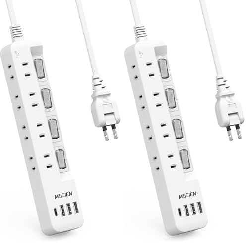 Mscien 電源タップ usb付き 8個AC口 1個usbc 3個usba 延長コード 3m 雷ガード usb コンセント oa スイッチ付き 壁掛け たこあしコンセント テーブル マルチタップ スイングプラグ おしゃれ (3M) (× 2)の商品画像（Amazon）