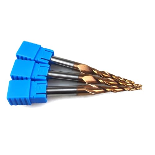 HRC55 2Flutes Tungsten Solid Carbide Tapered Ball Nose Carving End Mill 1/4 inch Shank 2D 3D Woodworking Tool CNC Router Bits CNC end Mill (3pcs, Radius=1.0mm)