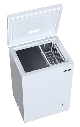 Image of FRIGIDAIRE EFRF3005-AMZ Chest Deep Freezer-Garage-Ready, 3.5 Cu. Ft. Capacity, White-Adjustable Thermostat-Removable Vinyl Coated Wire Basket-Easy Defrost Drain