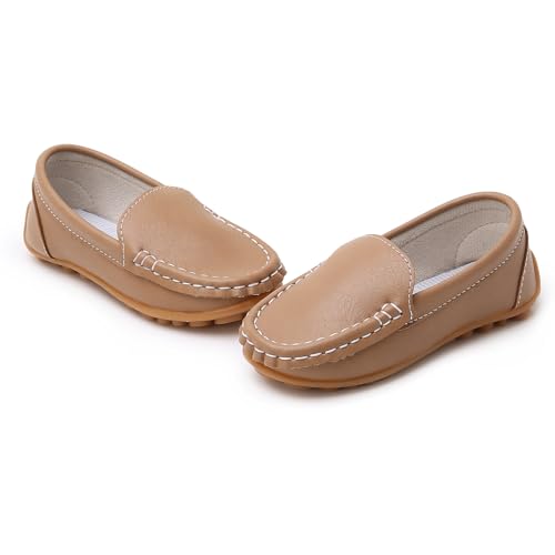 Image of SOFMUO Boys Girls Leather Loafers Slip-On Oxford Flats Boat Dress Schooling Daily Walking Shoes(Toddler /Little Kids)