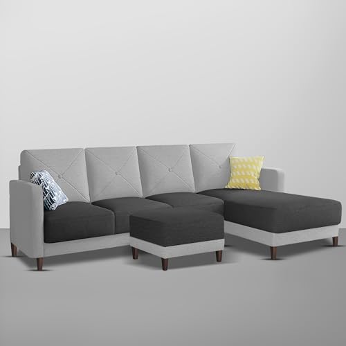 Image of Baloney RHS 6 Seater L Shape Sofa Set with Center Table for Living Room (Black Grey Fabric) Premium Fabric Sofa