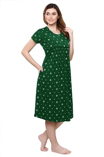Image of TIGYWIGY Women's Cotton Printed Knee Length Maternity /Feeding /Nursing Nighty (Medium, Olive1)