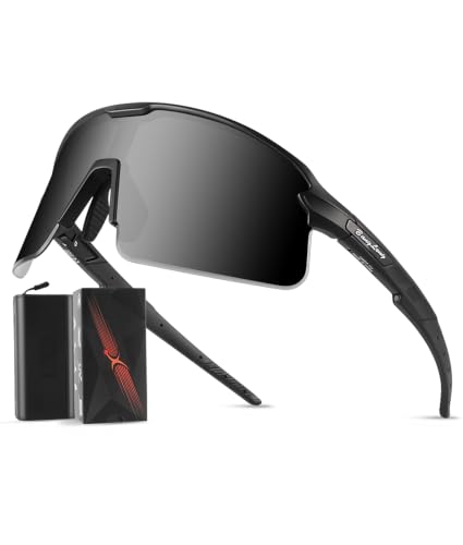 Image of BangLong Sports Sunglasses, UV400 Cycling Glasses for Men Women | Large wraparound PC lens, flexible TR90 frame and non-slip nose pads for cycling, running, baseball and outdoor sports