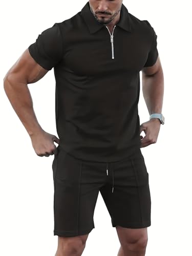 BORBOON Men's Tracksuit 2 Piece Quarter Zip Sweatsuit Sets Short Sleeve Golf Polo Shirts Summer...