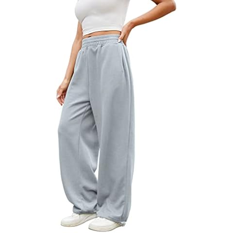 Women Baggy Sweatpants Casual Wide Leg Drawstring Athletic Fit Joggers Lounge Pants Trousers with Pockets 2024 Lightgrey Cover