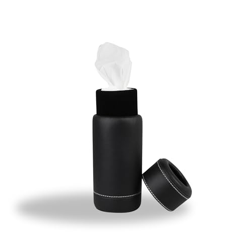 Image of SIAGO SIA135 PU Leather Car Tissue Paper Holder - Cylinder Design, Fits Cup Holder, Ideal for Car, Van, Home & Office (Black)